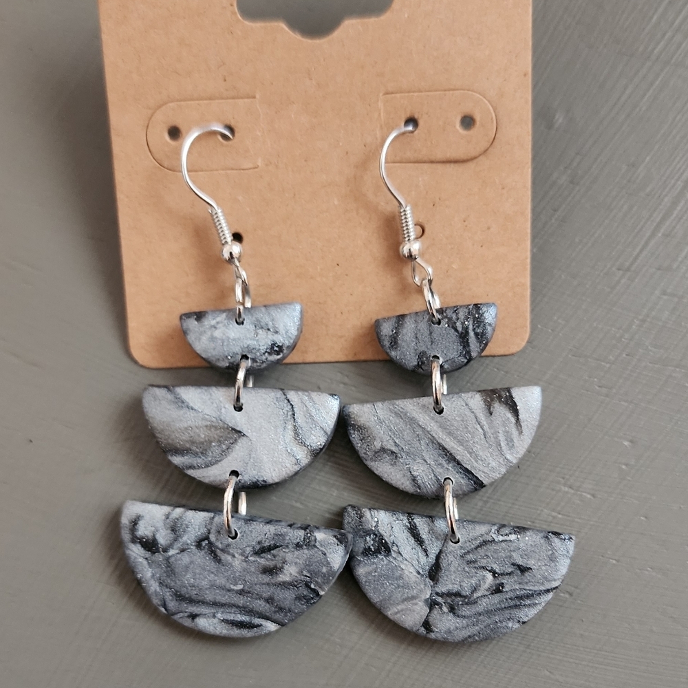 Free W/ Purchase Black and Silver Clay Hook Earrings